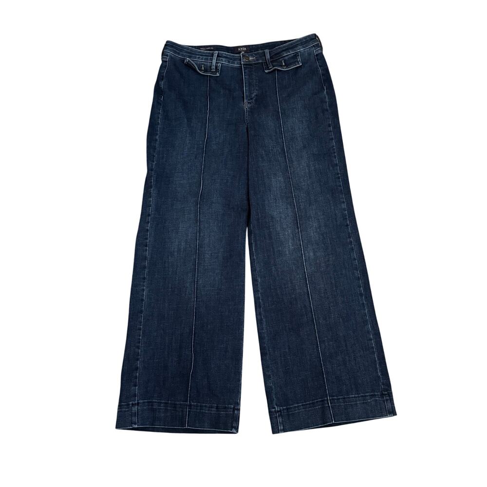 NYDJ Teresa Wide Leg Jeans Womens Size 14 Blue Sapphire Wash Mid Rise Pintuck